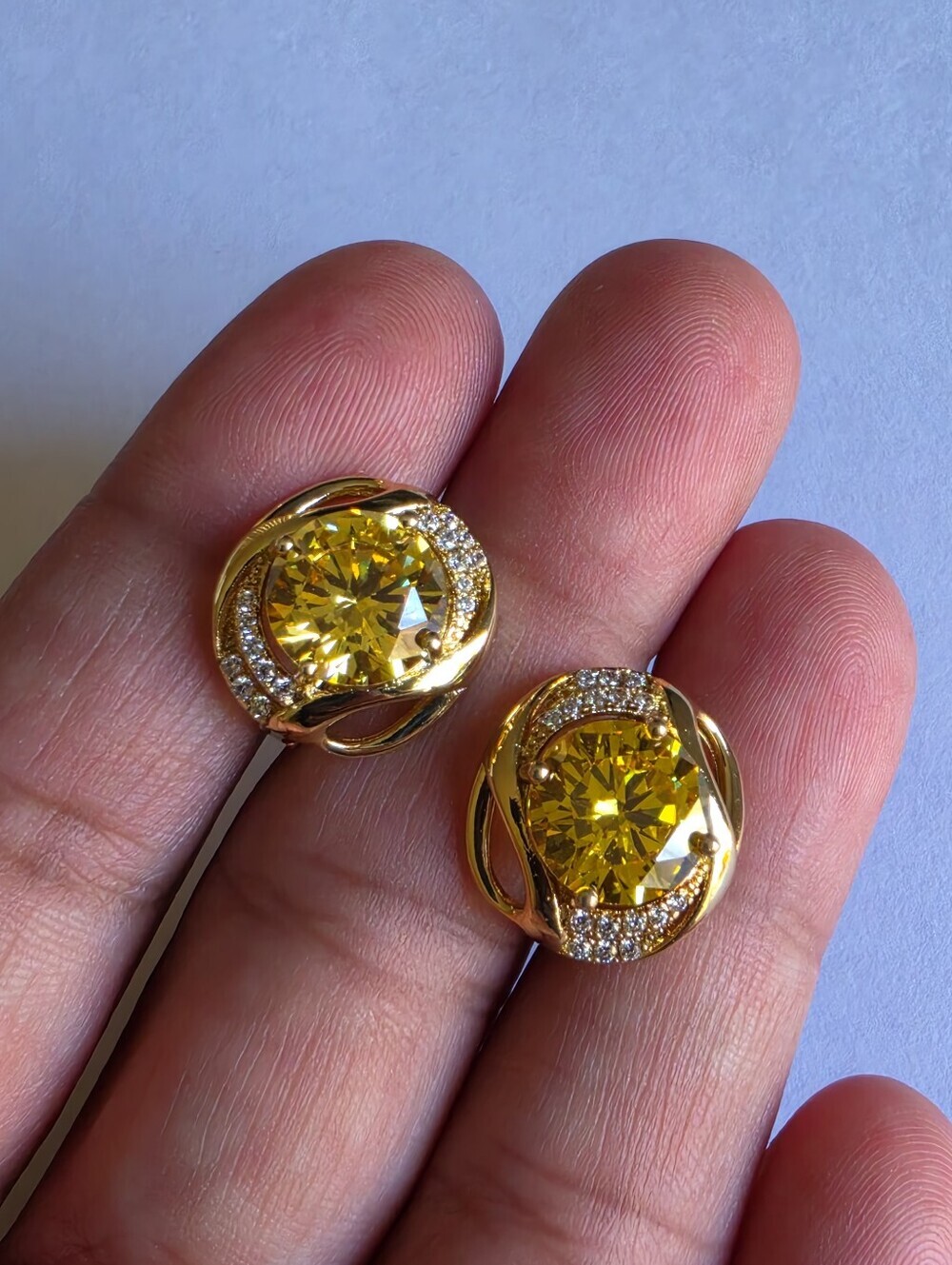 ✨ Gold Plated Yellow Crystal Statement Earrings CZ Accents Luxury Style